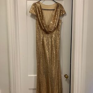 Cowl Back Gold Sequin Maxi Dress - Size Small